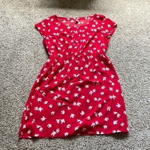 Red dress with white sparrows, vintage style EUC